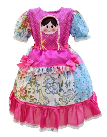 Vestido Caipira Infantil Festa Junina Quadrilha Pink
