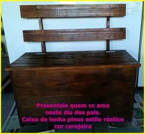 Caixa banco de lenha baú madeira - Foto 2
