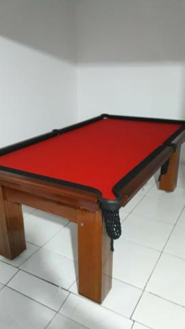 Mesa Madeira Semi | Mesa Imbuia | Tecido Vermelho | Borda Preta | CURU0871 - Foto 2