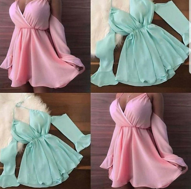 vestido manga flare ombro vazado