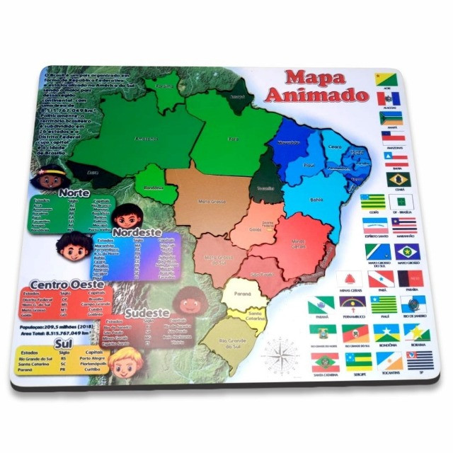 Brinquedo Pedagógico Mapa Animado Do Brasil -Quebra -Cabeça - Foto 2