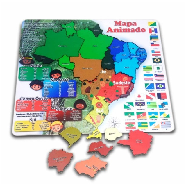 Brinquedo Pedagógico Mapa Animado Do Brasil -Quebra -Cabeça
