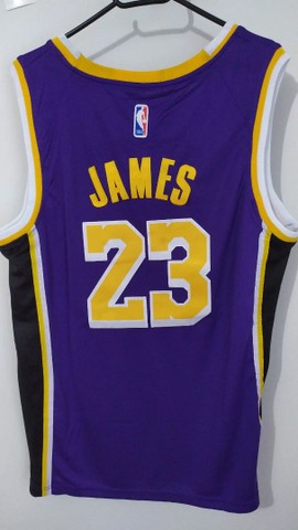 Camisa de basquete Regata NBA L.A. Lakers #23 LeBron James Roxa com preto - Foto 3