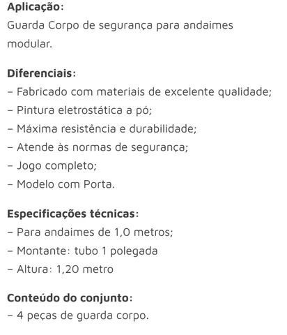 Conjunto Guarda Corpo Para Andaime 1,0m - Metalpama - Foto 2