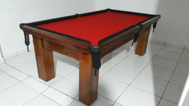 Mesa Madeira Semi | Mesa Imbuia | Tecido Vermelho | Borda Preta | CURU0871 - Foto 3
