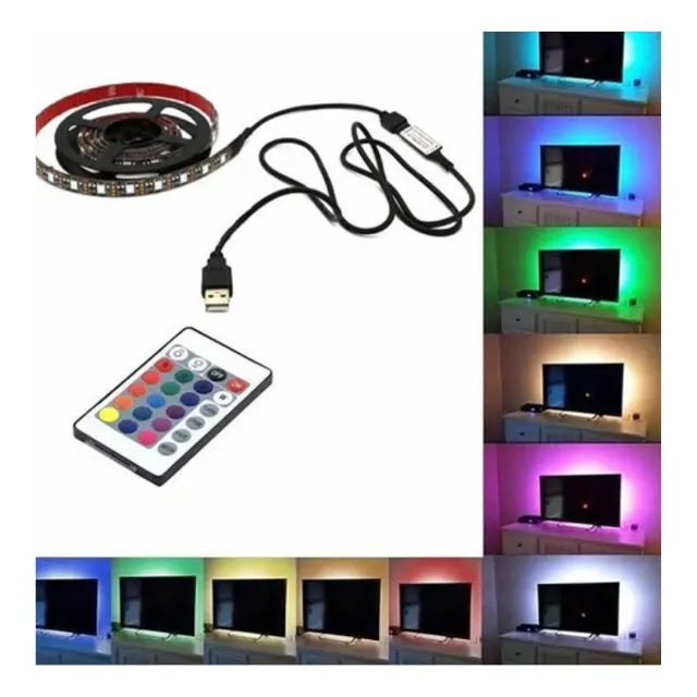 Fita Led 5050 Rgb Controle Remoto 3m 5v Usb Para Tv Pc Carro