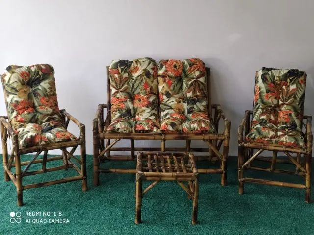 Conjunto de sofá de bambu para jardim varanda sacadas área externa móveis rústicos cadeira - Foto 4