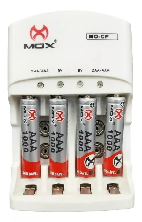 Carregador Com 4 Pilhas Aaa Palito Mo-Cp52 Mox Bateria 1000mah Loja Coimbra Computadores