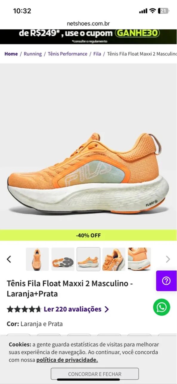 Tênis Fila Float Maxxi 2 Masculino - Laranja + Prata