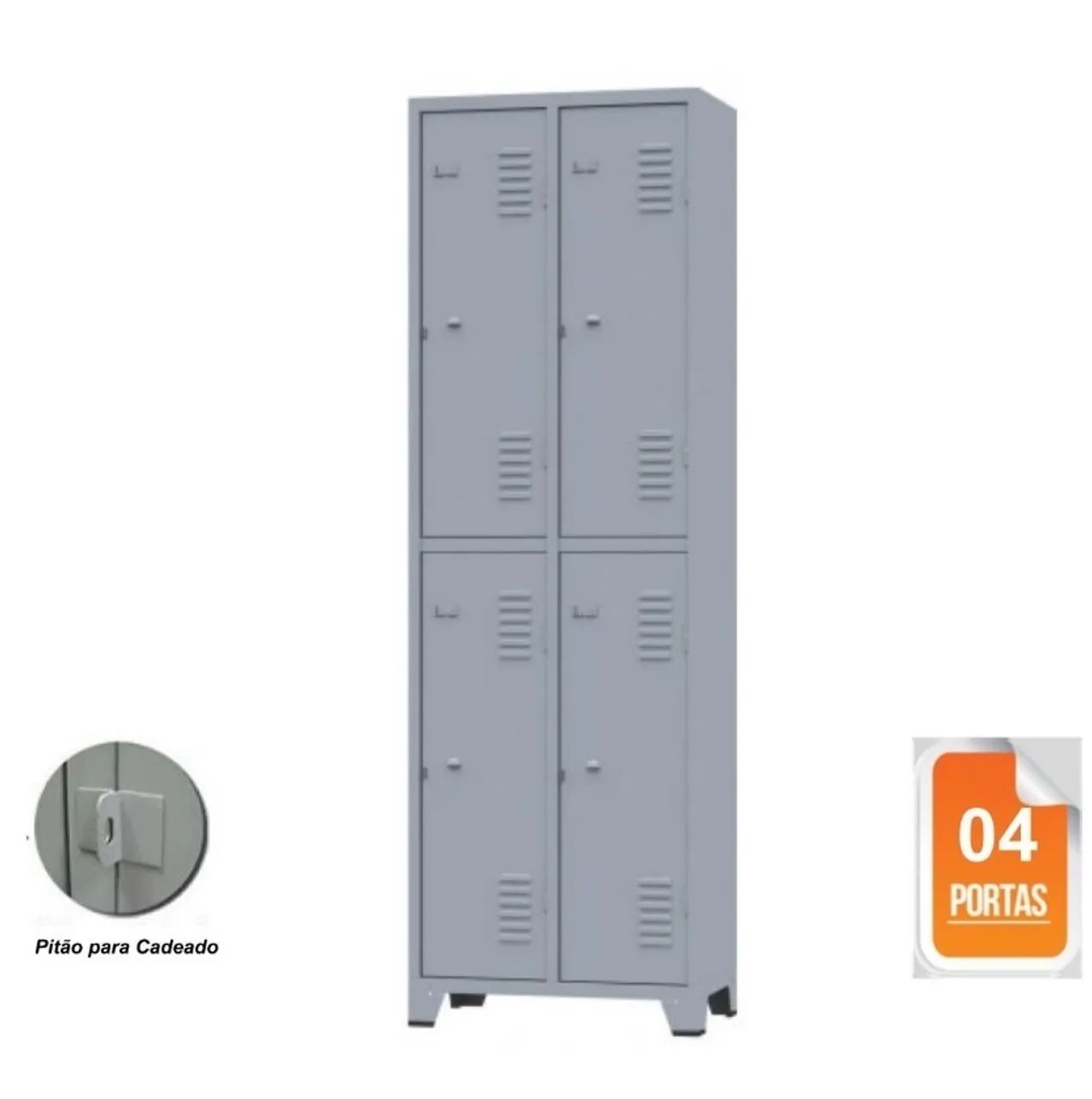 Roupeiro de Aço c/ 04 Portas Grandes GRA 2/4 CH #26- 1,96×0,63×0,36m -