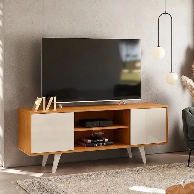 Promoção Rack Treviso cinamomo/off white até 55 polegadas; gett moveis