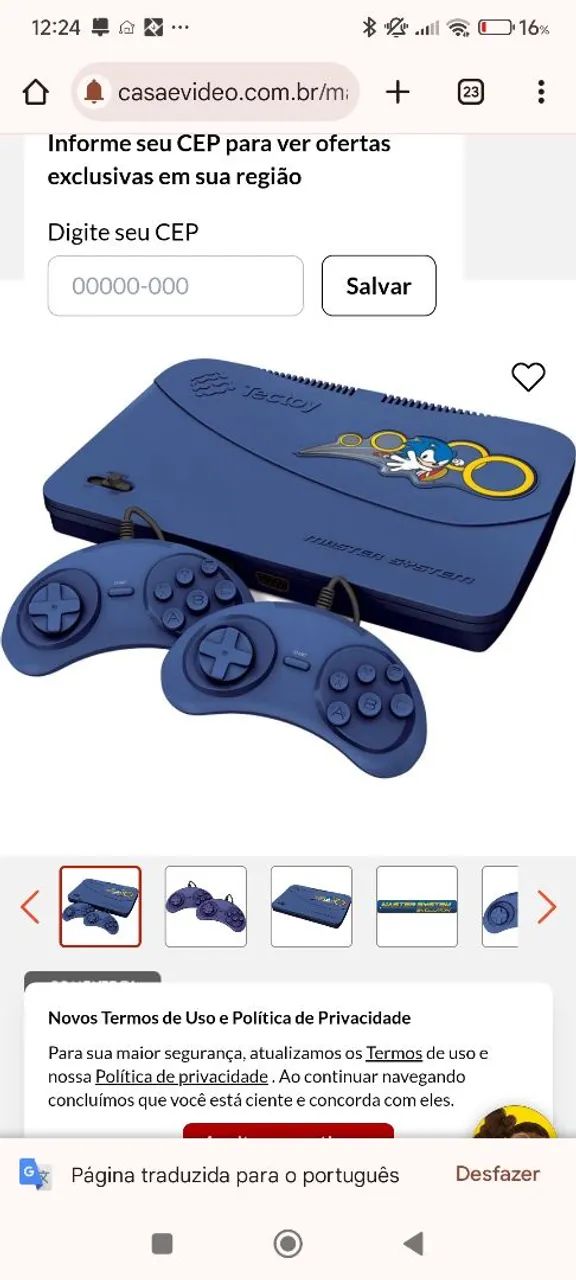 Console Tectoy Master System Sonic