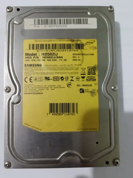 HD Samsung 500GB HD502IJ/SRA funcionando