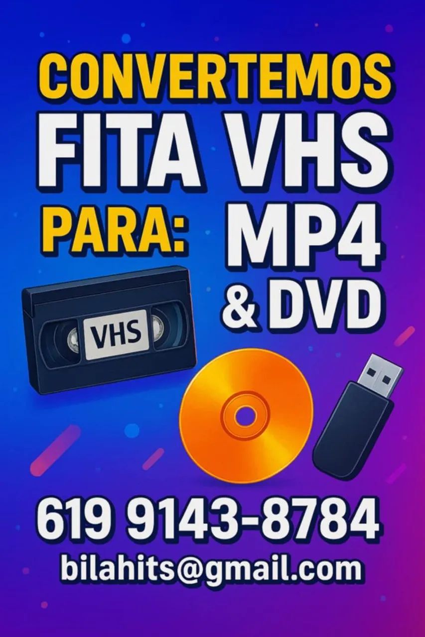 Convertemos Fita VHS para DVD Pendrive Fita Cassete e 