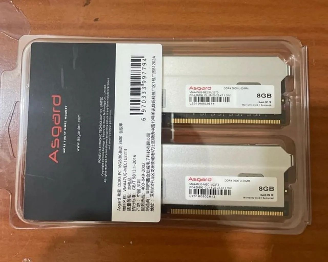 Memória Ram DDR4 Asgard 16gb (8gbx2) 3600mhz NOVAS