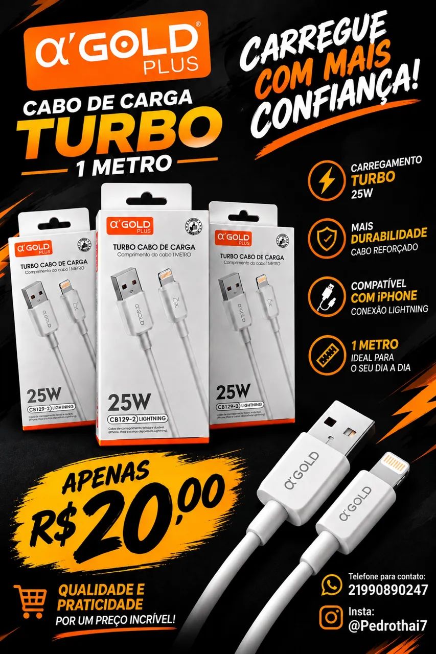 Cabo de iPhone gold 1 metro turbo