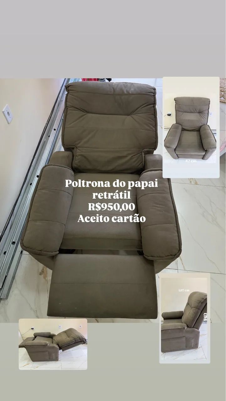 Poltrona papai reclinável suede 