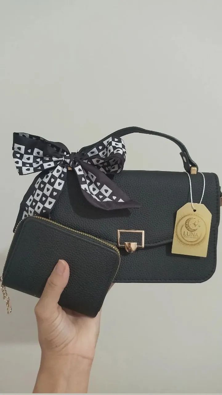 Kit bolsa mais carteira e laço 