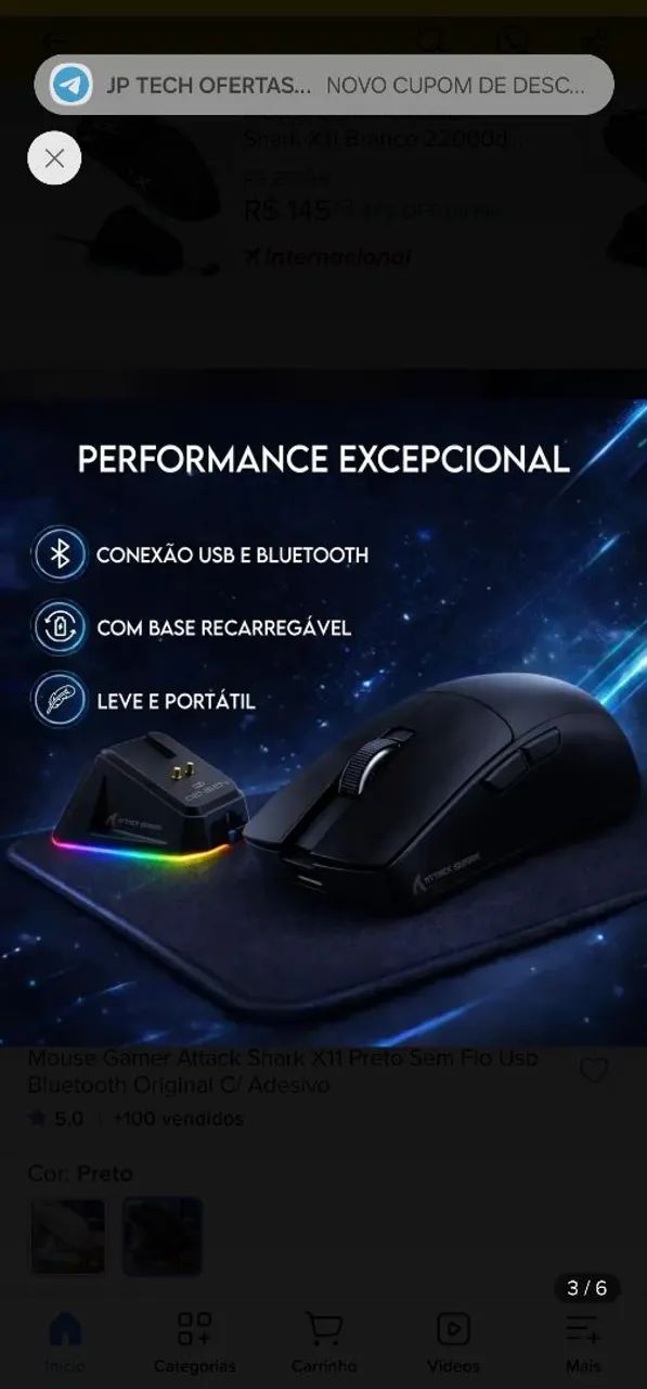 Mouse gamer attack shark x11 preto novo - Foto 3