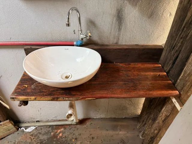 Ceramic Basin + Rustic Wooden Stand