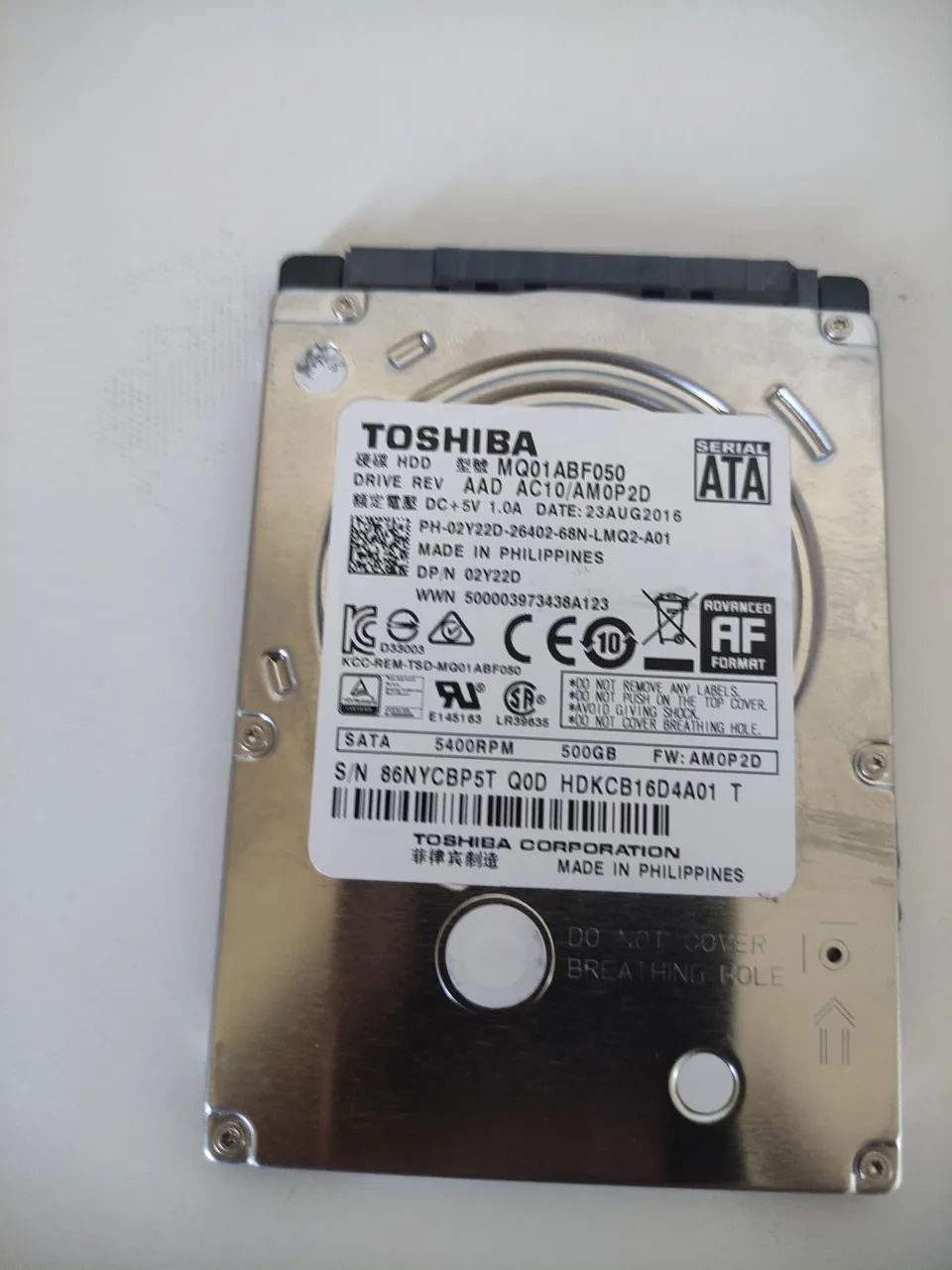 HD Toshiba de notebook de 500 gb 