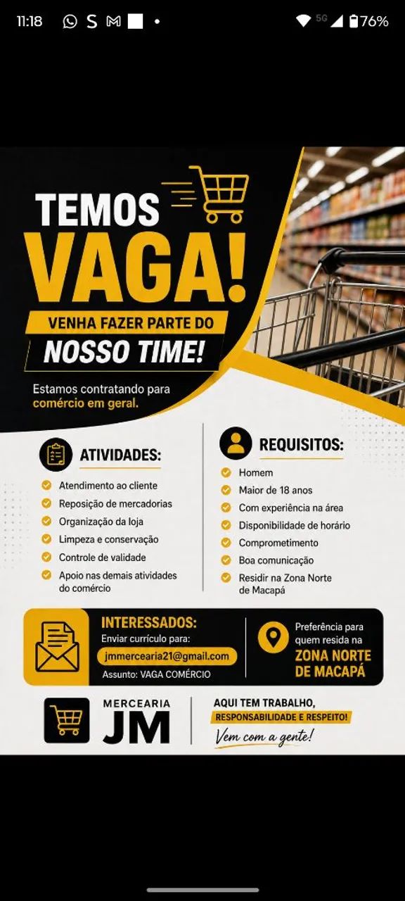 Vaga pra comercio 