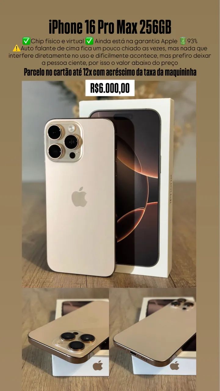 iPhone 16 Pro Max 256gb chip físico e virtual