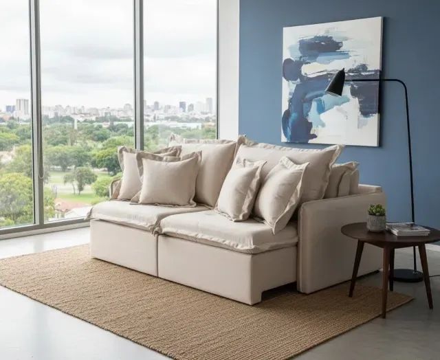 Sofá Cama 3 Lugares Linho Conforto Total