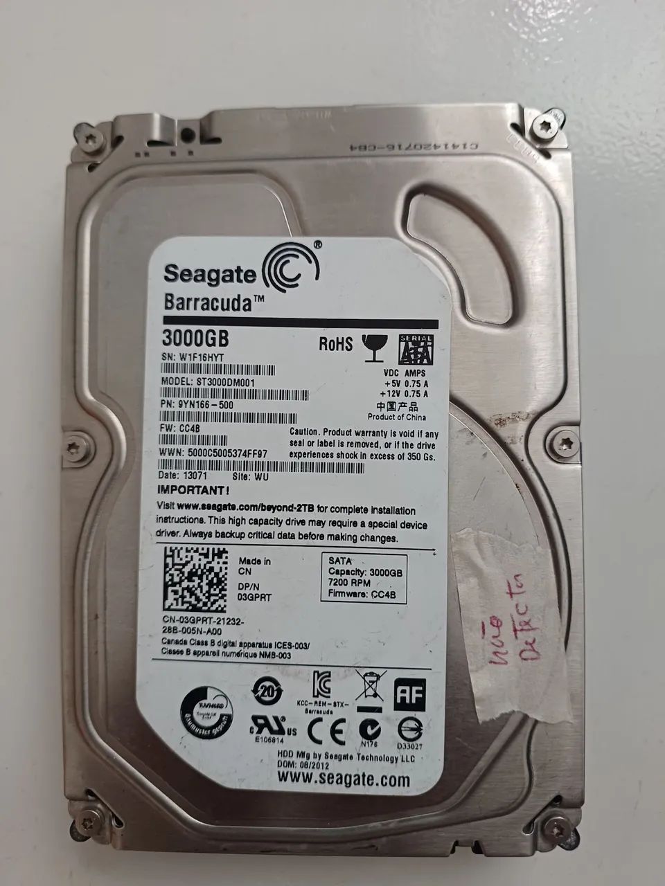 Hd seagate 3tb defeito não detecta 