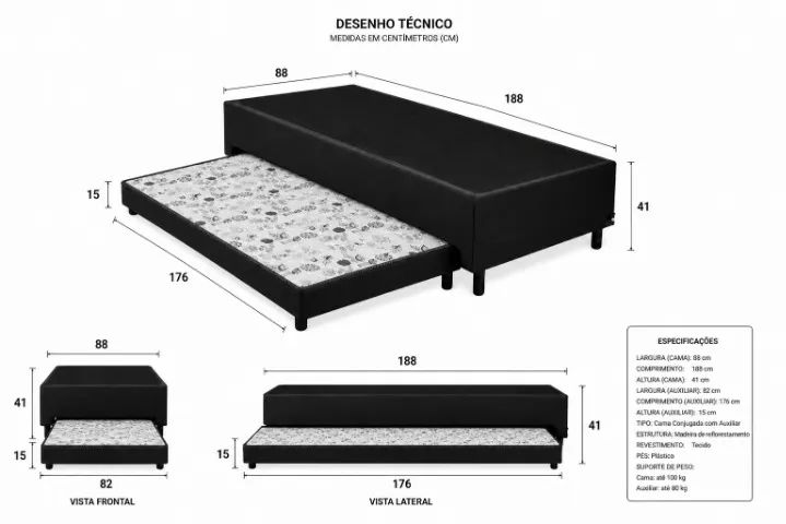 Base com Cama Auxiliar - Praticidade para o seu dia a dia - Foto 2