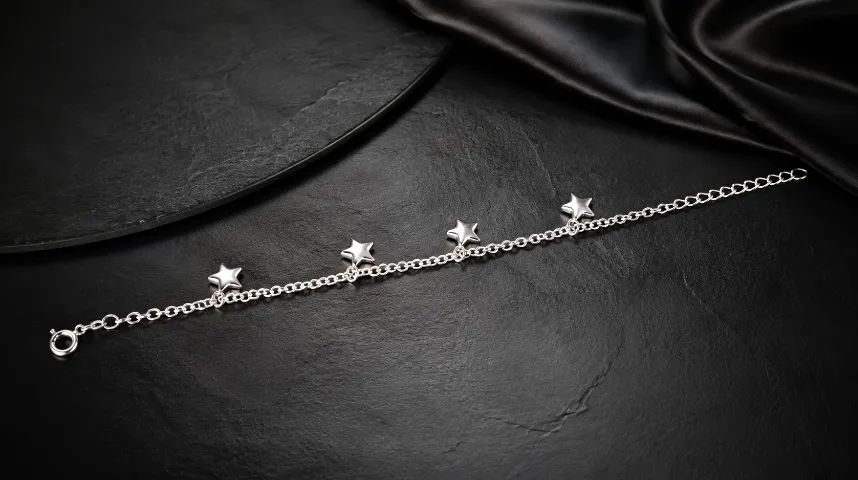 Pulseira Prata 925 Com 4 Pingentes Estrela - Foto 2