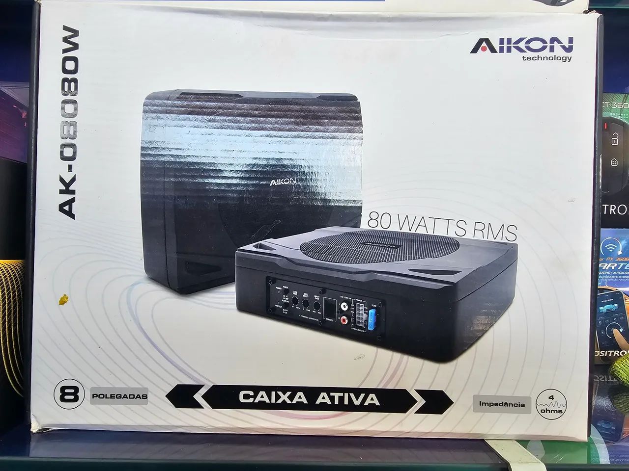 Caixa Amplificada Aikon 80 Wrms 8pol Ak-08080w Subwofer Slim<br