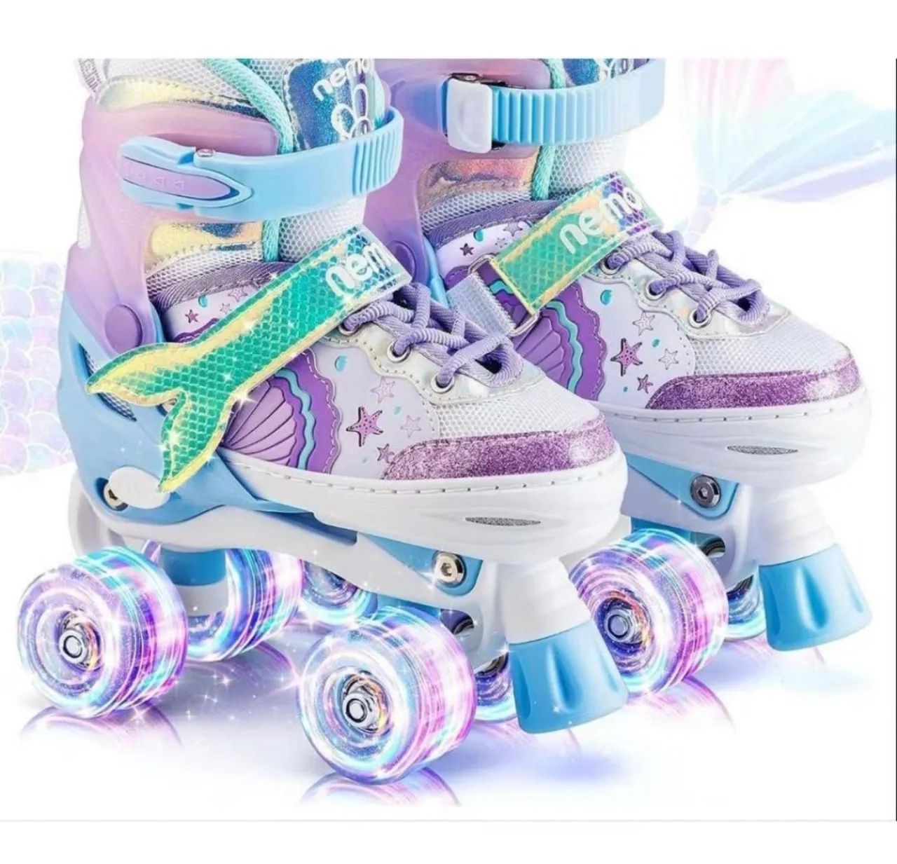 Patins 4 Rodas ARCO ÍRIS Com Luz De Led E Glitter Top - Foto 2