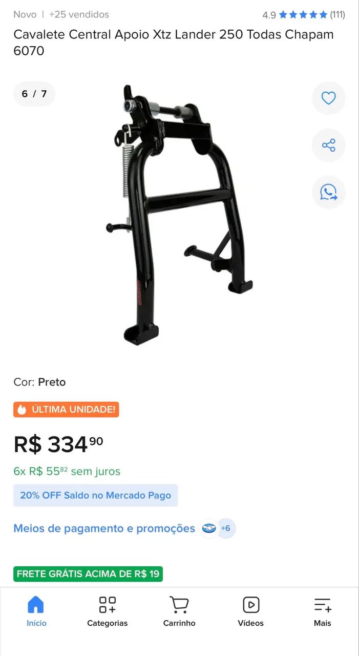 Cavalete central XTZ 250 Lander e Tenere - Peças para motos - Vila