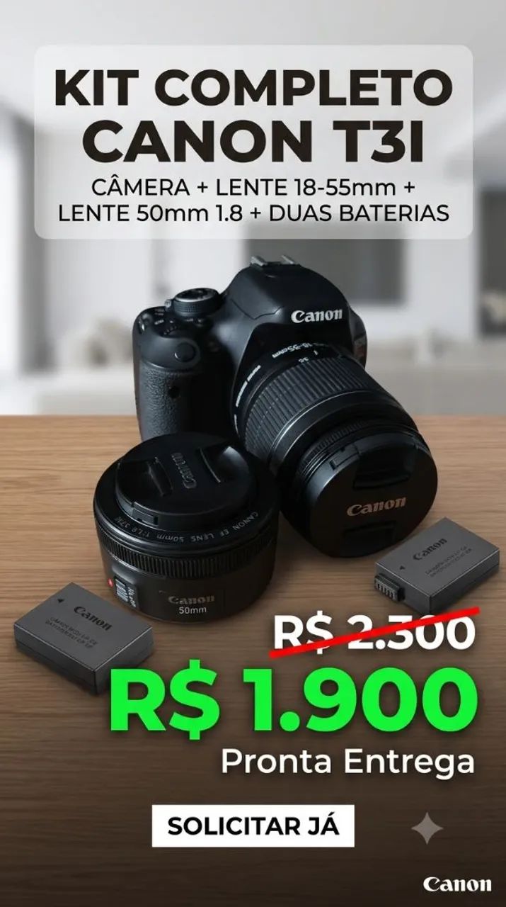Câmera Canon t3i com duas lentes