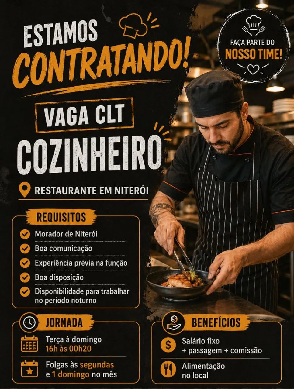 VAGA PARA COZINHEIRO 