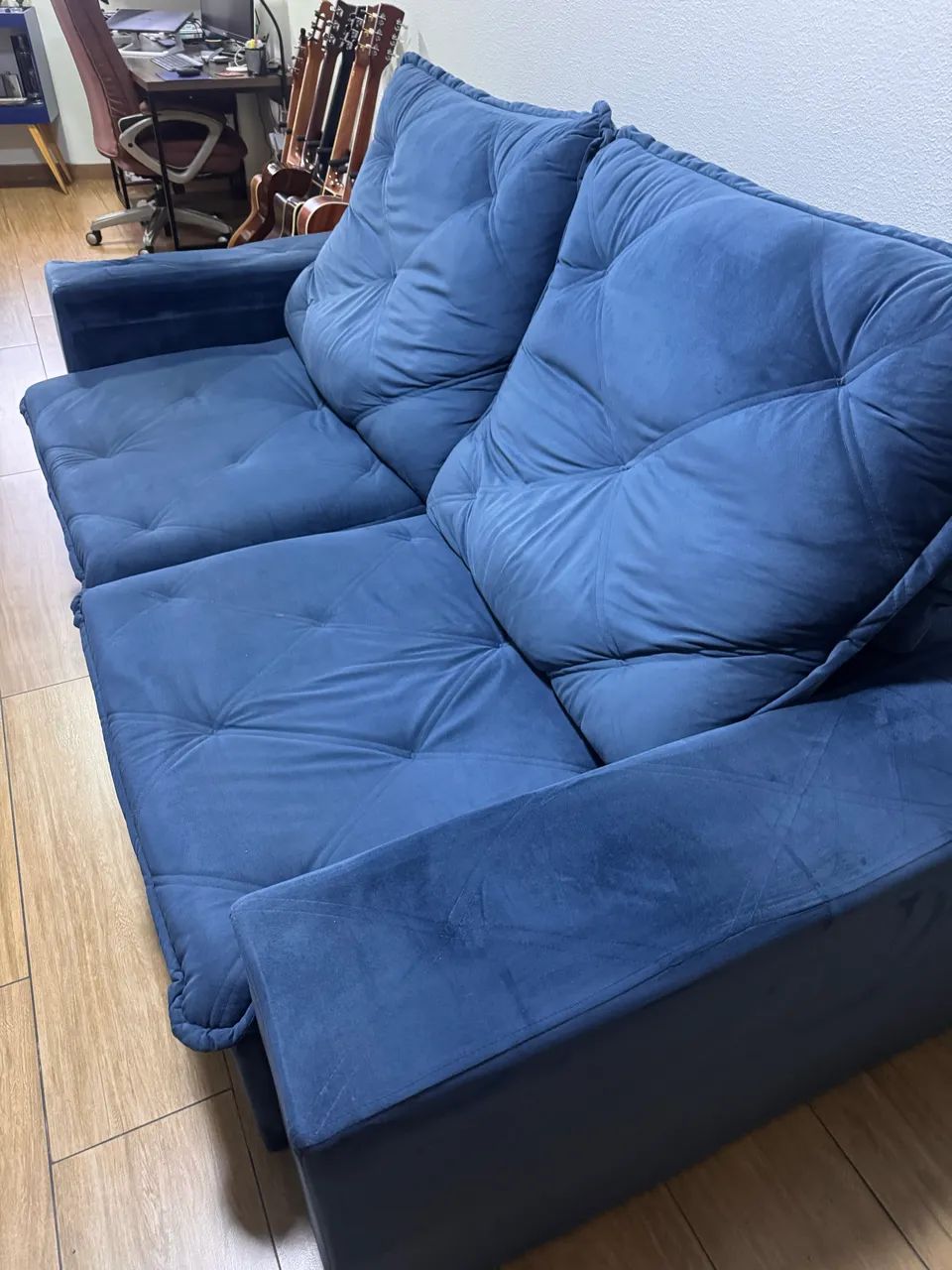 Sofá de Suede Azul - Encosto Reclinável e Chaise - Foto 3