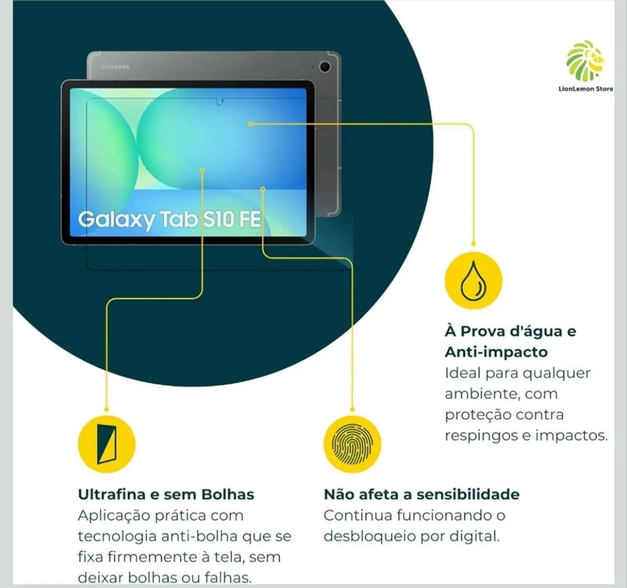 Película de vidro temperado para Galaxy Tab S10 FE, tela 10.9" polegadas - LionLemon Store - Foto 4