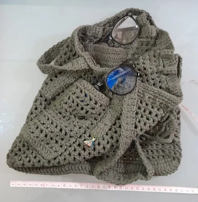Bolsa de crochê verde musgo - Foto 2