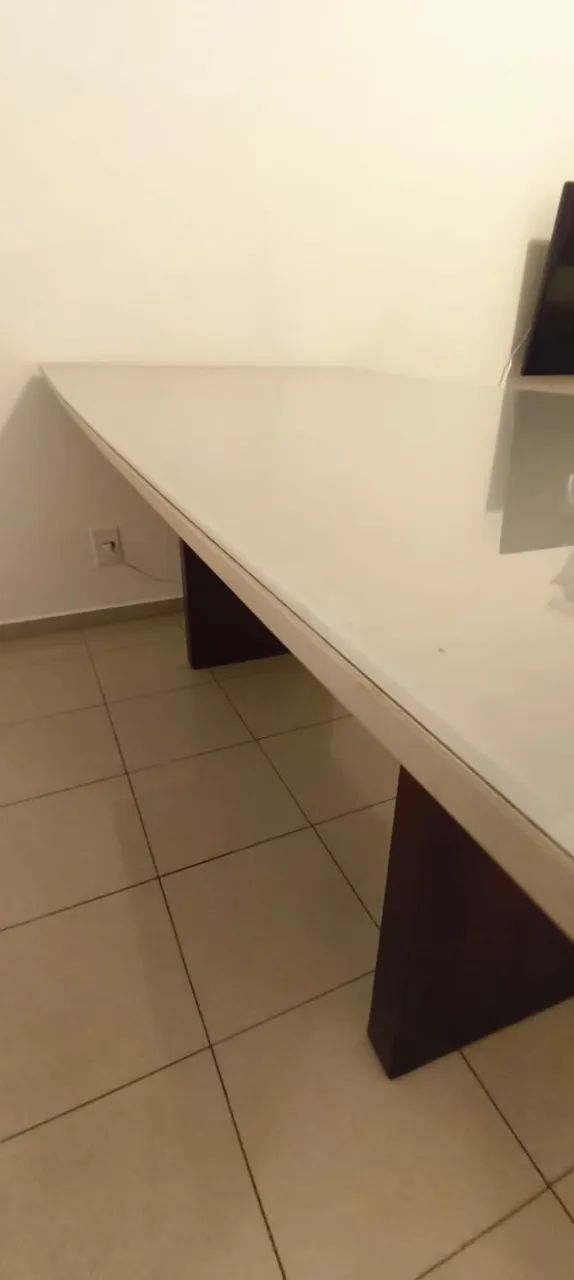 Mesa Retangular 90x180 Base de Madeira e Tampo de Vidro - Foto 5