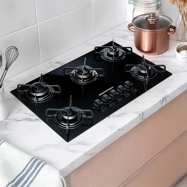 COOKTOP BRASTEMP GAS MESA VIDRO PRETO 5 BOCAS BDD75AEUNA - Foto 4