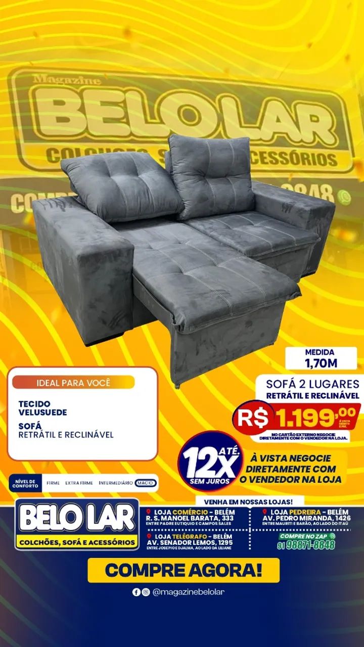 Sofá 2 Lugares Retrátil e Reclinável