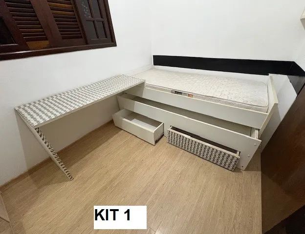 Kit de 2 Bicama com gavetas com 2 mesas escrivaninha , 1  baú e 2 Gaveteiro de Cabeceira - Foto 4