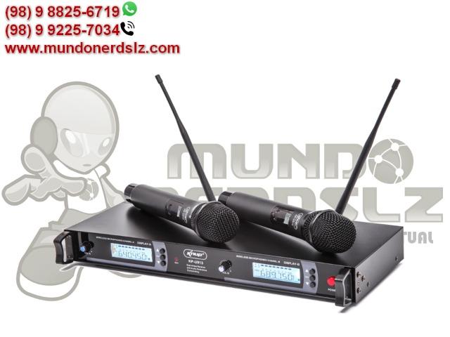 Kit Dois Microfone sem Fio UHF com Base Receptora Knup KP-U913 em São Luís MA - Foto 2