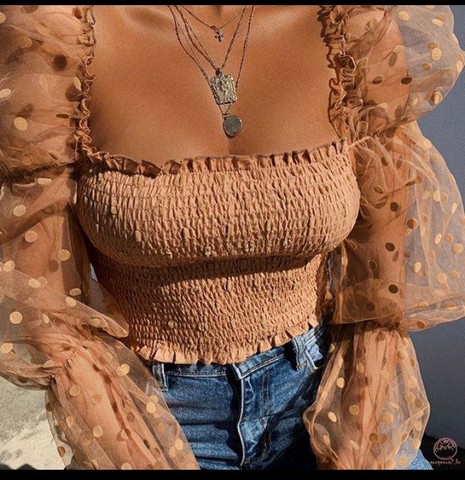 Cropped Lastex com manga longa em tule - Peças novas - Foto 2
