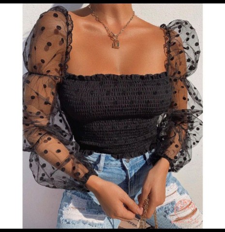 Cropped Lastex com manga longa em tule - Peças novas - Foto 4