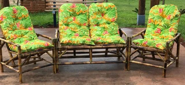 Jogo de Poltronas de Bambu com Almofadas Estampadas! Produto Novo direto Da Fábrica