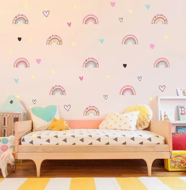Adesivo para Decoração de parede Mini Arco-íris, corações e bolinhas quarto de bebê baby i