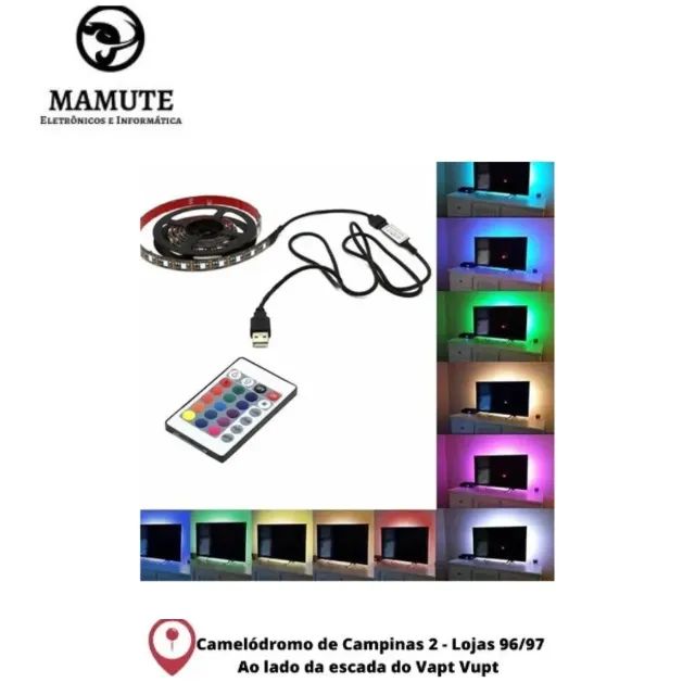 Fita Led Rgb Para Tv - usb 16 Cores Com Controle 3 Metros - COBA