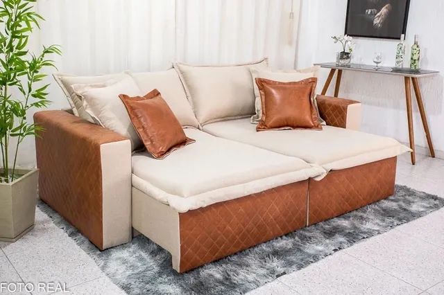 Sofá Retrátil Reclinável e Sofá Cama 2.20m Corino Linho Molas Bonnel rf65